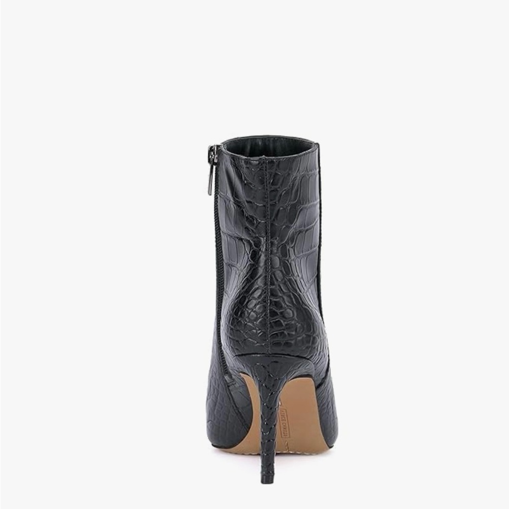 Vince Camuto BNIB Black Croco Shine Leather Heeled Ankle Boots SZ 8 - Picture 6 of 9